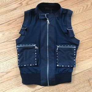 NWT Black Euro Moto Zipper Vest sz 2